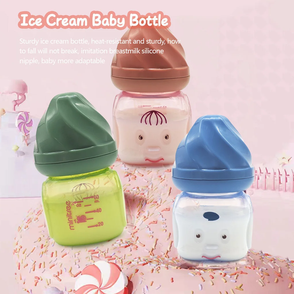 Cute newborn baby bottle with ice cream design, 60ml PP bottle, BPA free, recent photography props