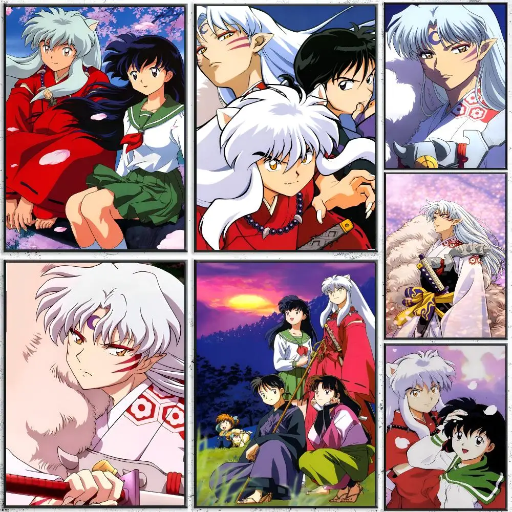 I-InuYasha Poster Waterproof Wall Art Sticker For Bar Living Room Vintage Room Decor High Quality Print Gift