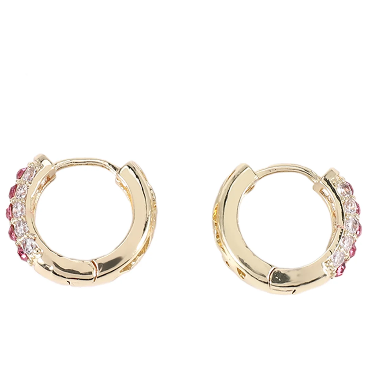 Elegant CZ Stone Hoop Earrings for Women Gold plated Piercing Jewelry -Gold