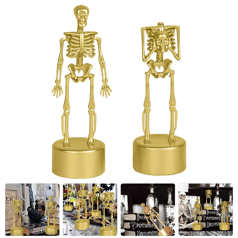 2 Pcs Skull Stand Trophy Mini Halloween Ornaments Unique Decors Desktop Fittings Vivid Adornments Party Supplies