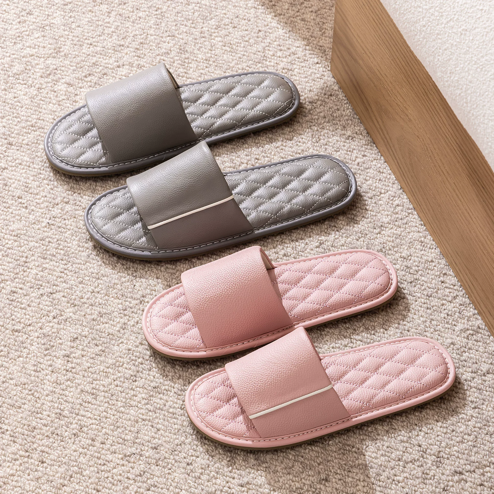 Women's Summer Genuine Leather Slippers  Non-Slip Indoor Sandals for Couples, All-Season House Shoes for Men and Women
