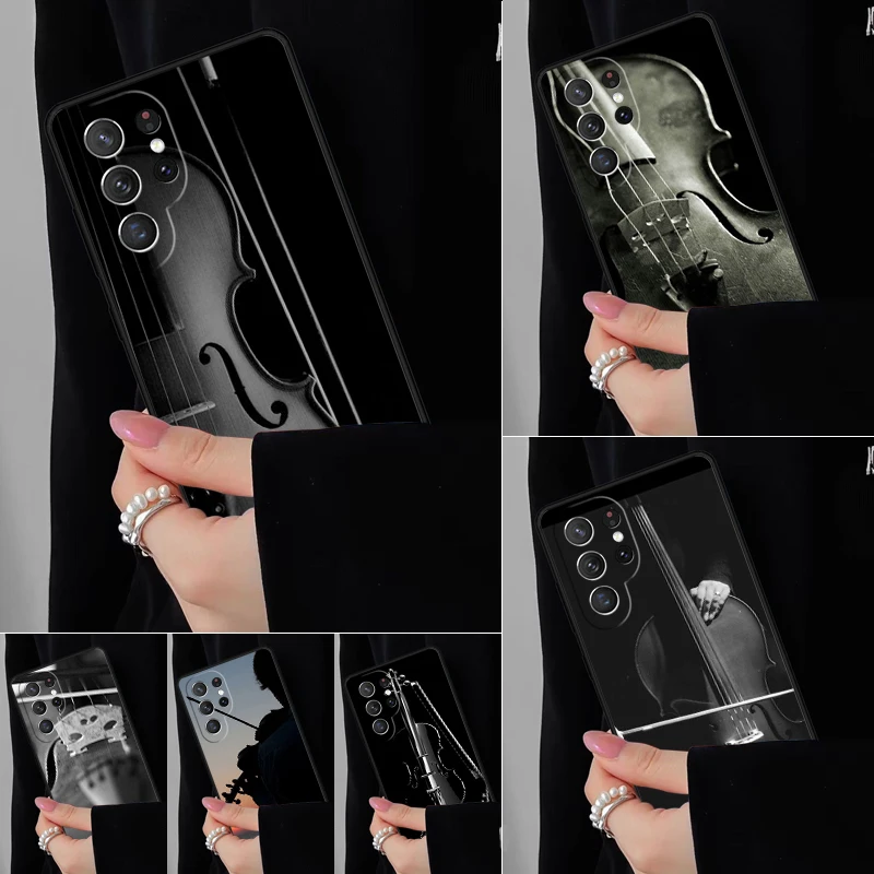 Black And White Violin Cello Phone Case For Samsung Galaxy S25 S24FE S23 S22 S21FE S20 S10 Plus Ultra Note20 10Pro Black Cover