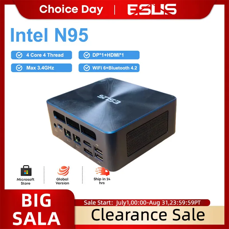 ESUS NEW 50%OFF Mini PC Intel 11th Gen N95 Mini Pocket PC N95 8GB 256GB 1000M WiFi6 PC Gamer Desktop Gaming PC Computer Win10/11