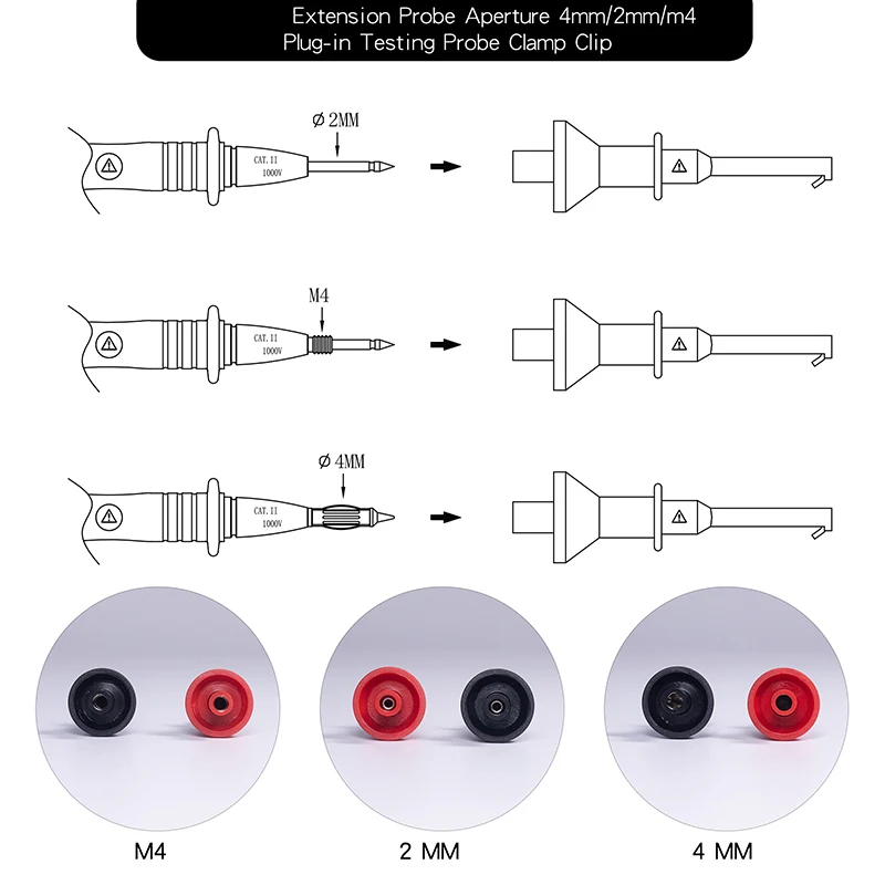 Gancio di prova Puntali per multimetro Sonde Lnterfaccia: interfaccia filettata da 4 mm e interfaccia da 2 mm