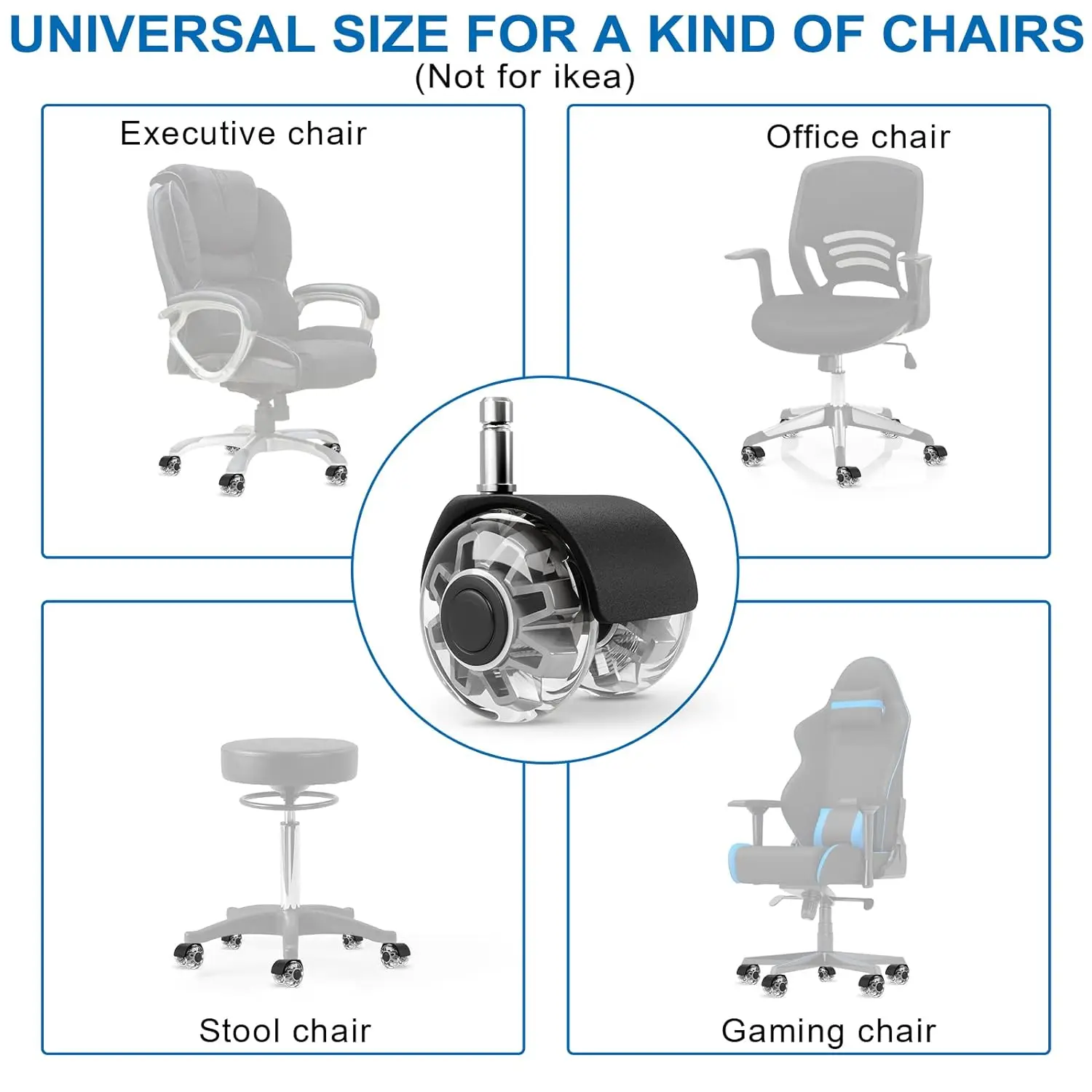 (5 Packs) Office Chair Wheels Replacement 2 Inch Heavy Duty Caster Wheels Quick & Quiet Rolling Chair Casters  Universal Fit