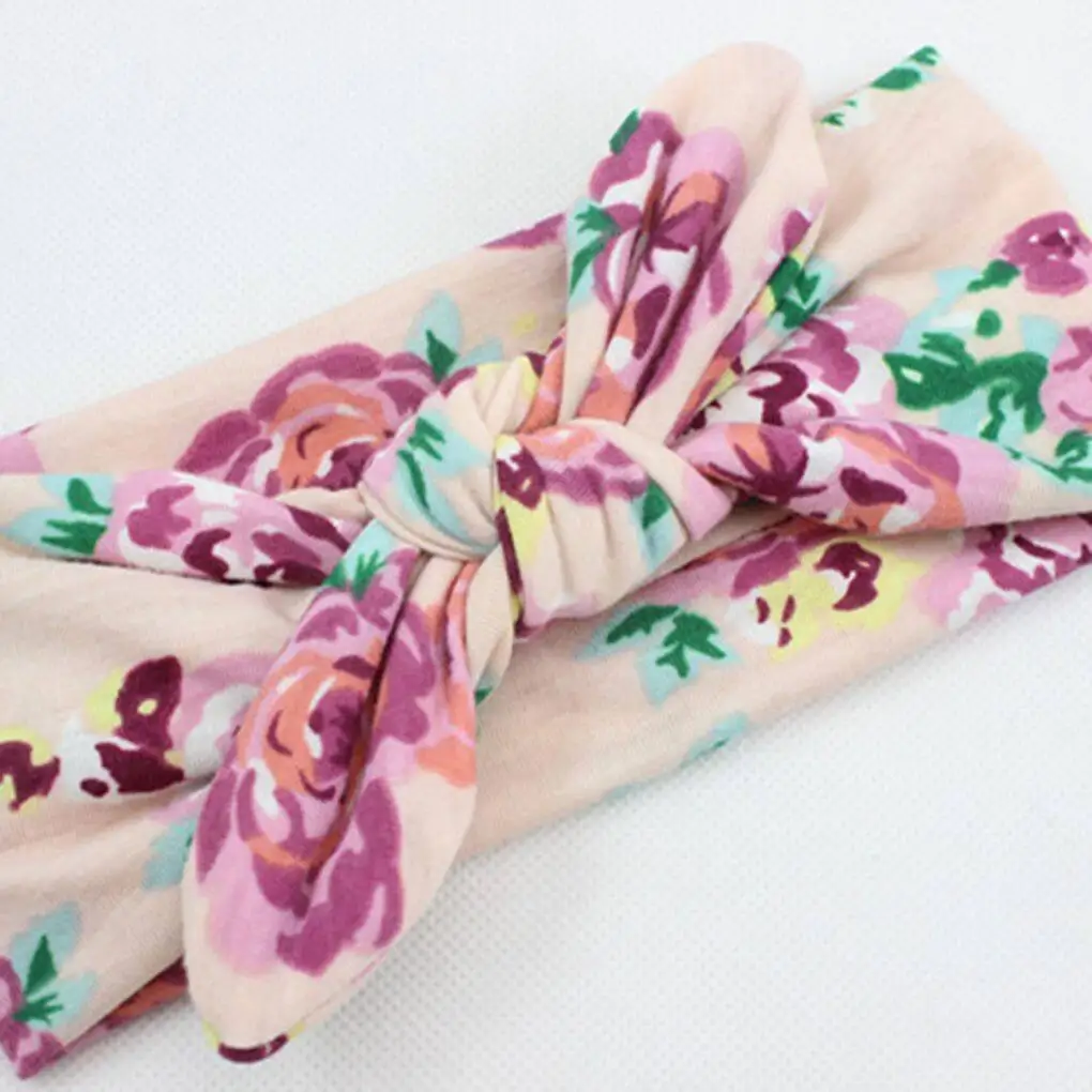 Baby Unisex Floral Print Elastic Headwrap Turban Knot Headband Newborn Infant Wide Twisted Hair Bows