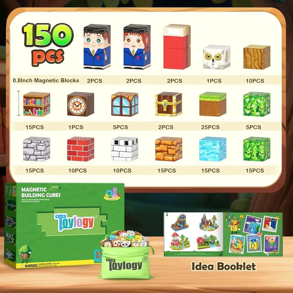 Magnetic Building Blocks - 150-Piece STEM Toy for Kids, Montessori-Inspired Magnet Cubes, Ages 3-12