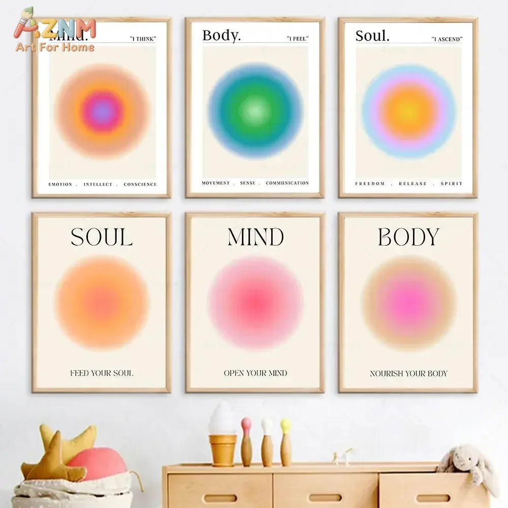 AZNM Aura Gradient Canvas Wall Art Mind Body Soul Spiritual Positive Affirmation Poster Yoga Meditation Room Unframed Painting