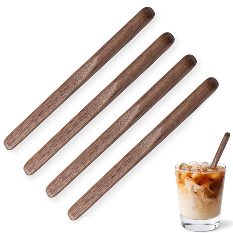 4Pcs Black Walnut Wood Stirrers for Coffee, Drinks, Tea, Milk, Crafts and Oil, Butter Spreader for Jam, Jelly, Peanut Butter