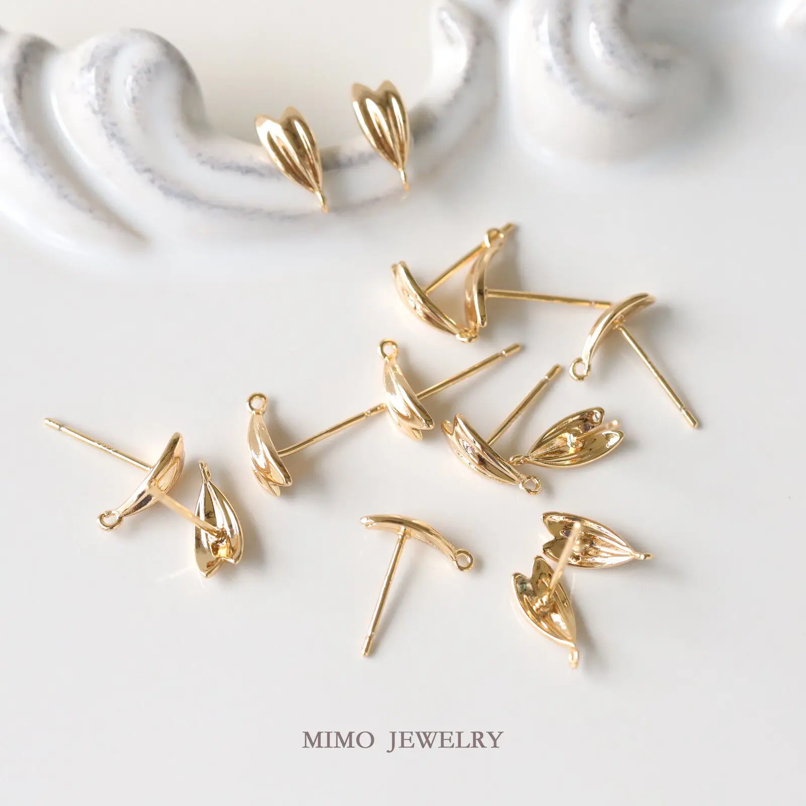 Gold Plated Copper Earrings Base Blank Petal Leaf 925 Silver Needle Ear Stud Settings DIY Jewelry Making Supplies