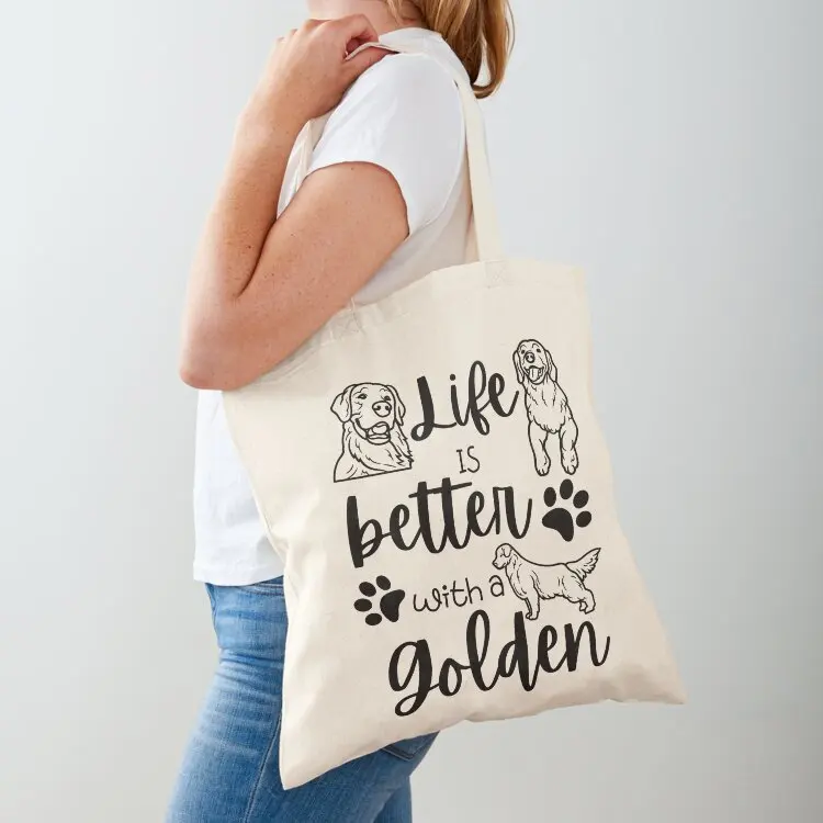 Life is Better With Golden Retriever Tote Bag large tote bag university shopper bag Women's shopping Big women
