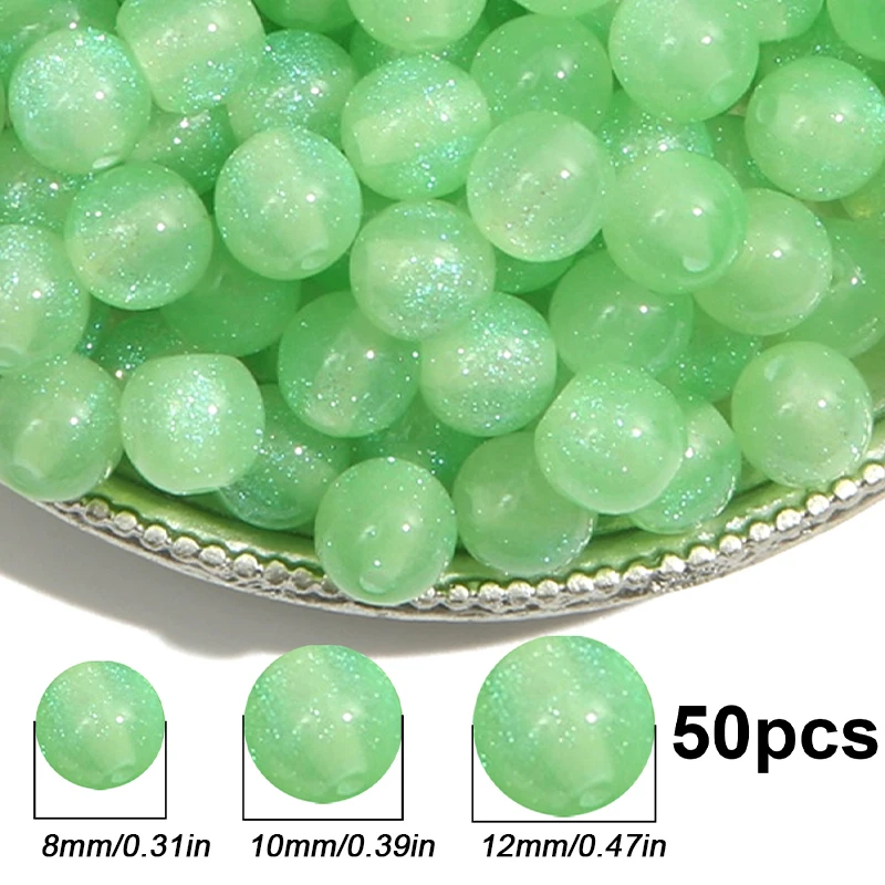 8–12 mm, 50 Stück, grünes Harz, feiner Glitzer, runde lose Perlen, DIY-Armband, Halskette, handgefertigte Schmuckherstellung – Detail 4