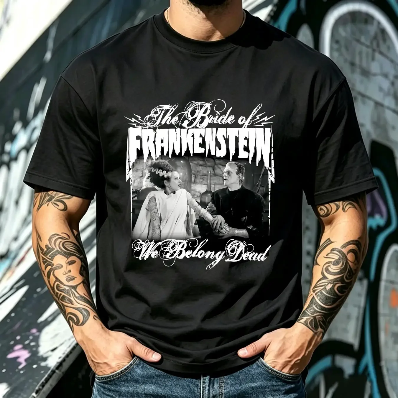 washed T Shirt THE BRIDE OF FRANKENSTEIN We Belong Dead Girl Juniors S M L XL NEW long sleeves vintage Washed Casual Slightly