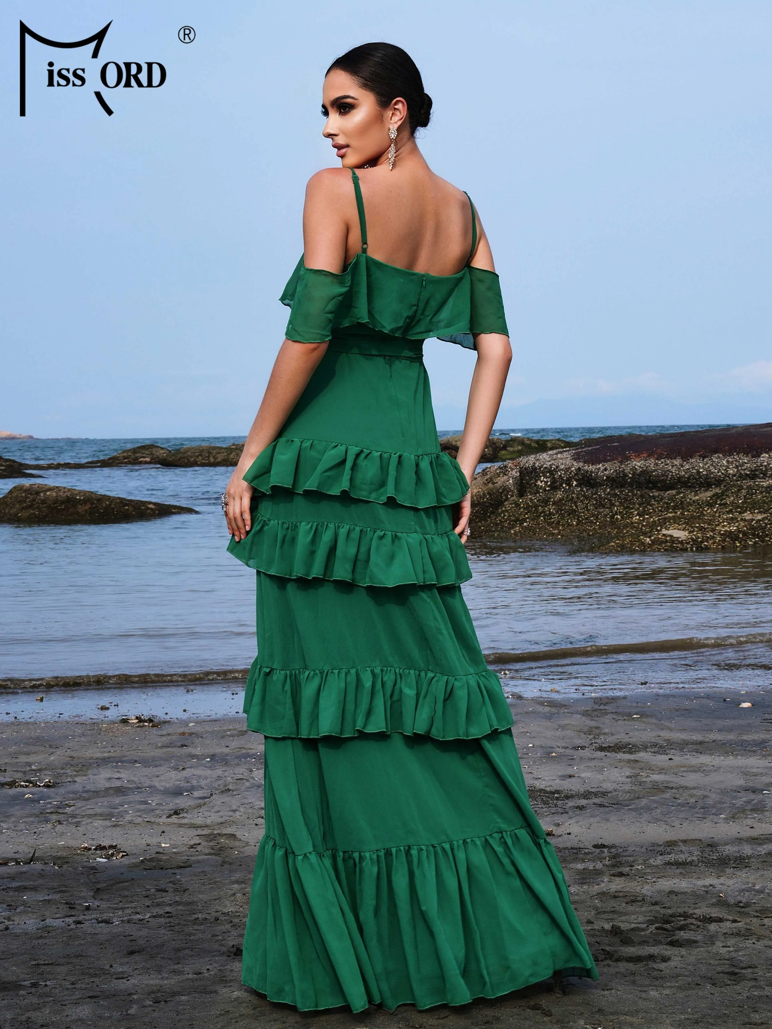 Missord New Green Summer Elegante spacco da sera Matrimonio Festa di compleanno Elegante bellissimo abito maxi di lusso di alta qualità da donna