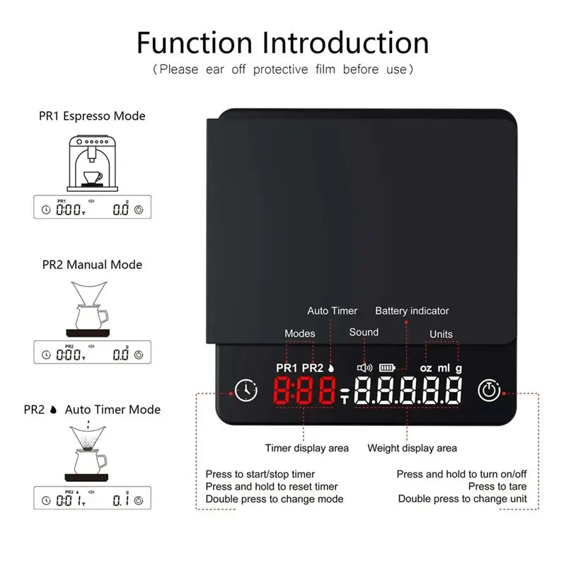 A36T-Electronic Coffee Scale, Home Italian Coffee Scale, Coffee Bean Weighing And Timing Scale, Kitchen Scale