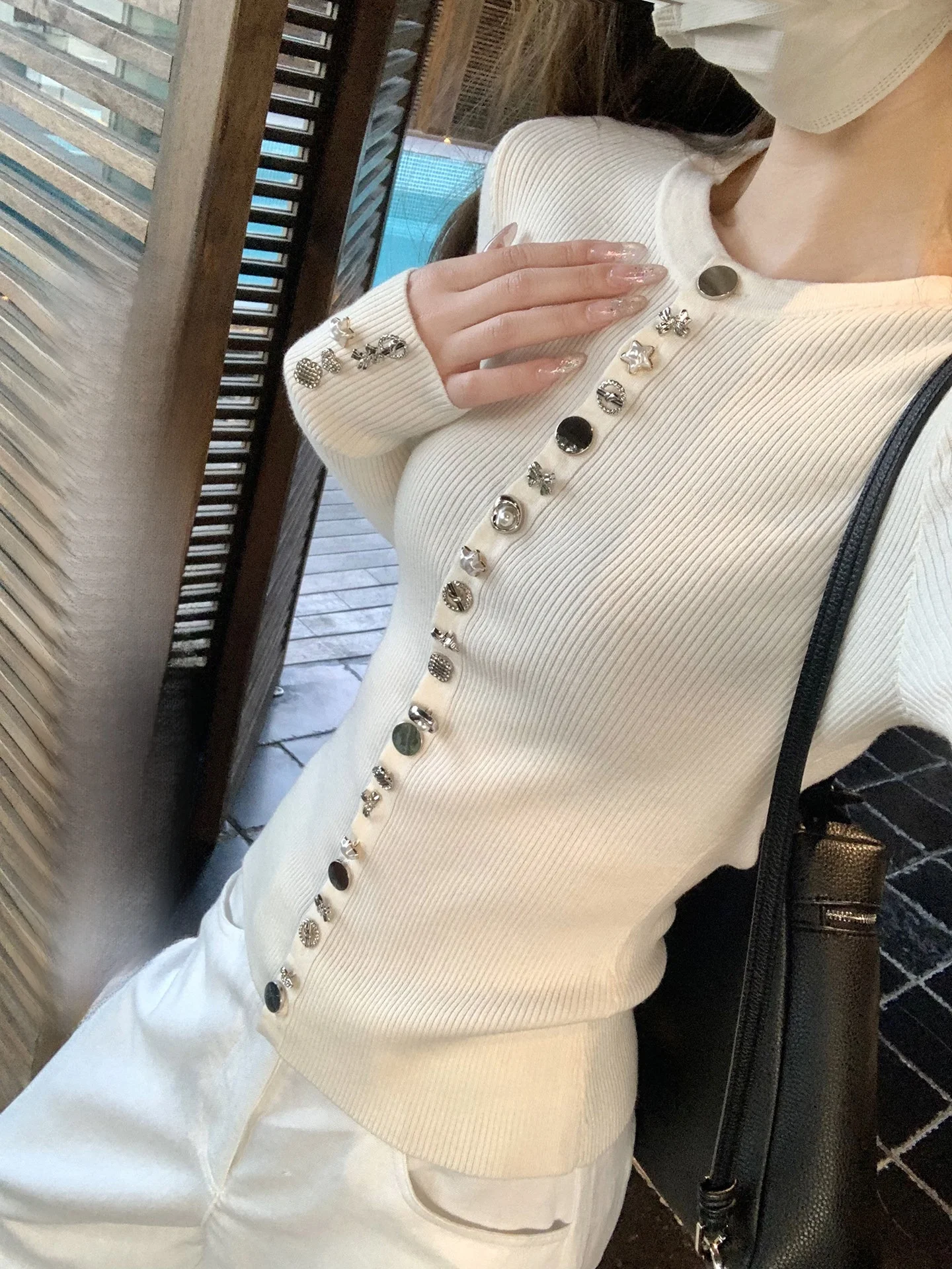 

XXIIUU Heavy Industry Series Women's Knitted Long Sve Base irt Multiple Buttons Slim Fit Warm Cardigan Korean Sle