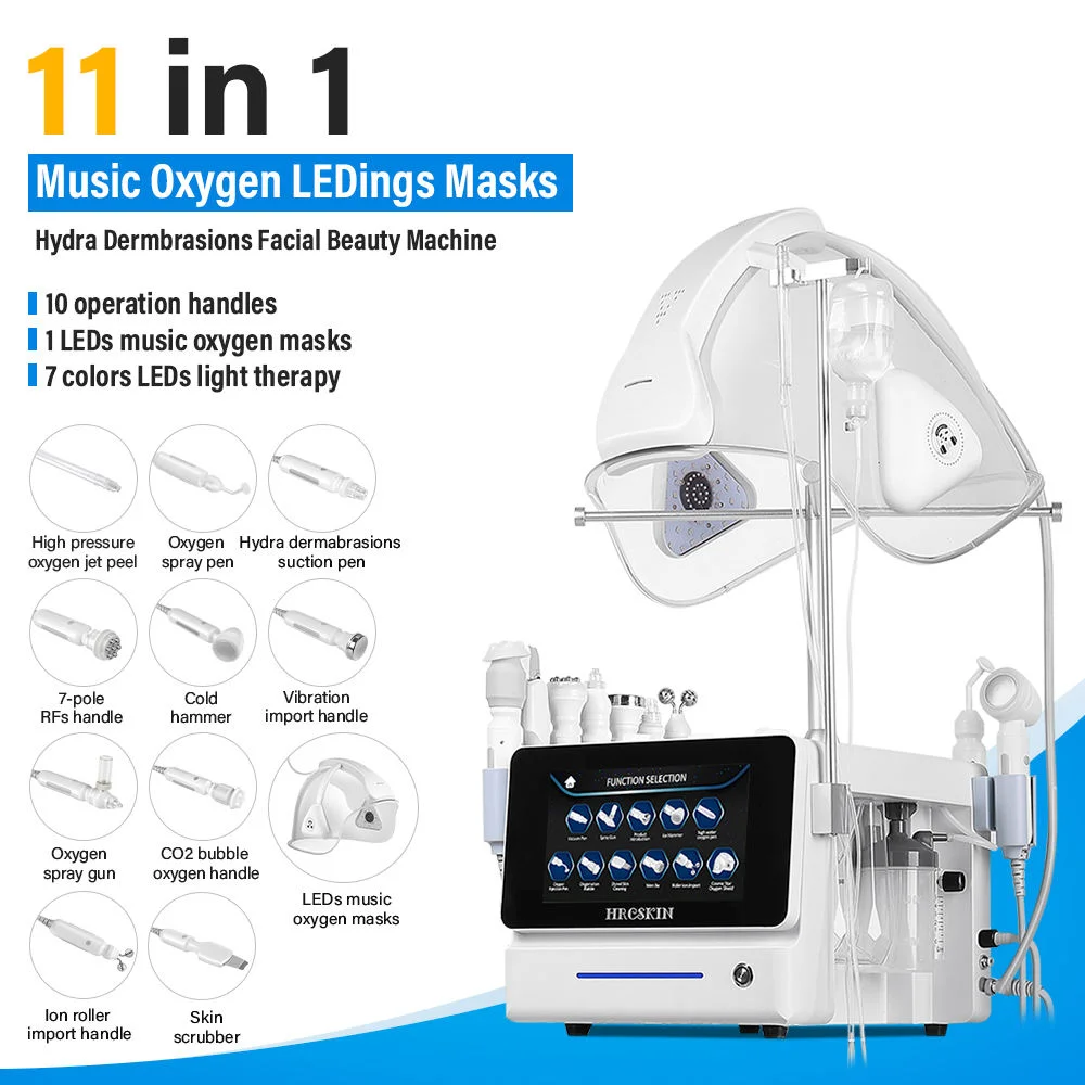 

Newest 11in1 Facial Machine 7 Color LED Music Oxygen Dome Jet Peel Oxygenation O2 Bubble Hydra Dermabrasion Beauty Machine