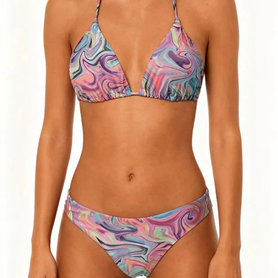 

Новинка 2026 года: европейский и американский купальник-бикини из сетки с принтом, облегающий, сексуальный, комплект из трех предметов для женщин.