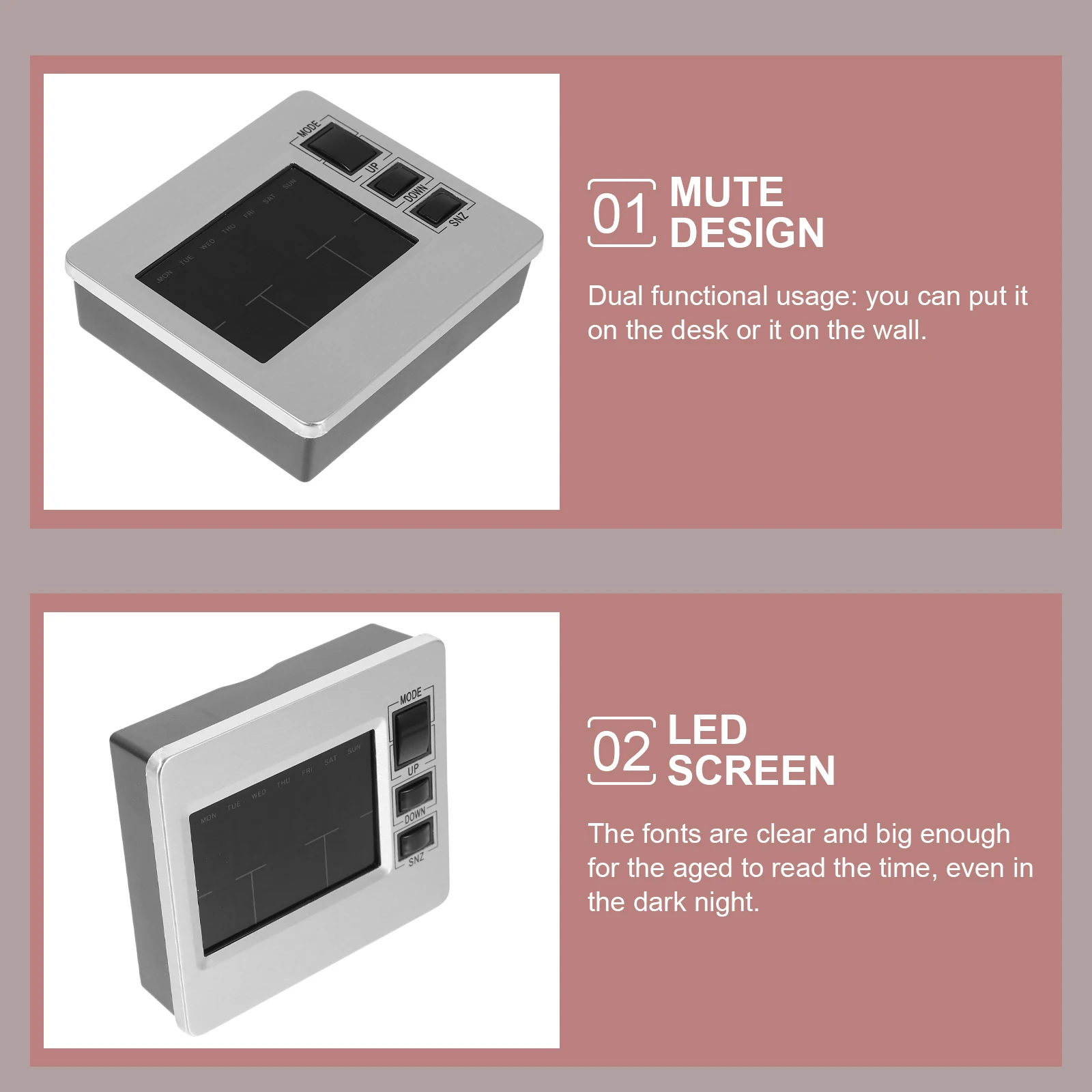 

Color Screen Alarm Clock Large Display Digital Led Desk Wall Hanging Clock Silent Calendar Temperature Display