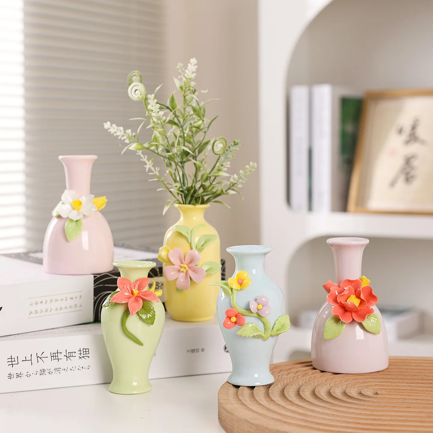 New Colorful White Ceramic Handmade Flower Vase Set Mini Desktop Decoration for Living Room Dried Flower Arrangement Ornaments