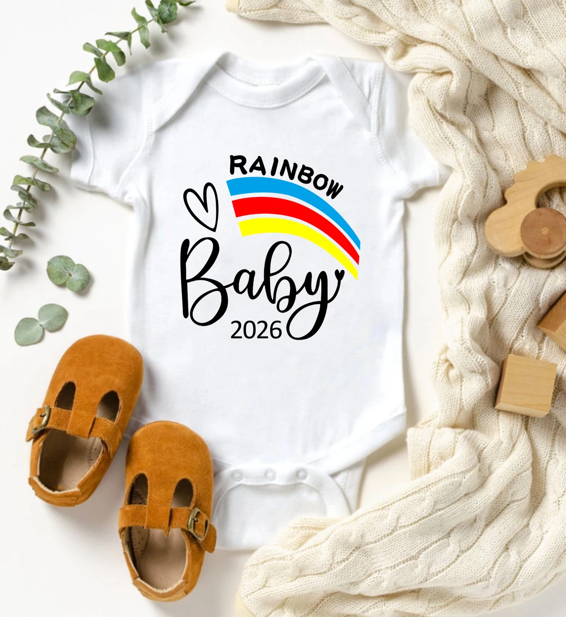 Rainbow Baby 2026 Print Newborn Romper Pregnancy Announcement Baby Bodysuit Infant Short Sleeve Jumpsuit Outfit Baby Shower Gift
