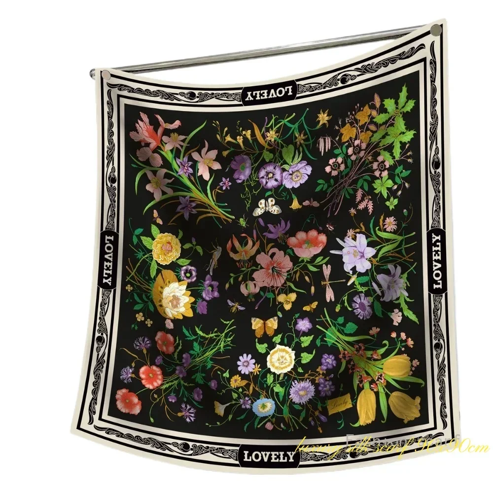 

1PCLily Flower High-quality Twill Silk Women's Travel Shawl Large Square Scarf Decorative Scarf Wholesale