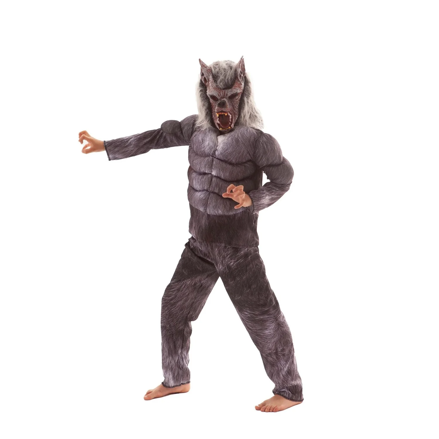 Halloween Outfit Maskottchen Tier Cosplay Werwolf Muskel Overall für Kinder Kostüm Party