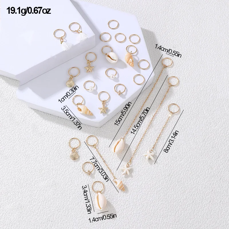 24個/袋 シェルコンチメタルドレッドヘアリングペンダントヘアアクセサリー スイートクールエッジィガールスタイル