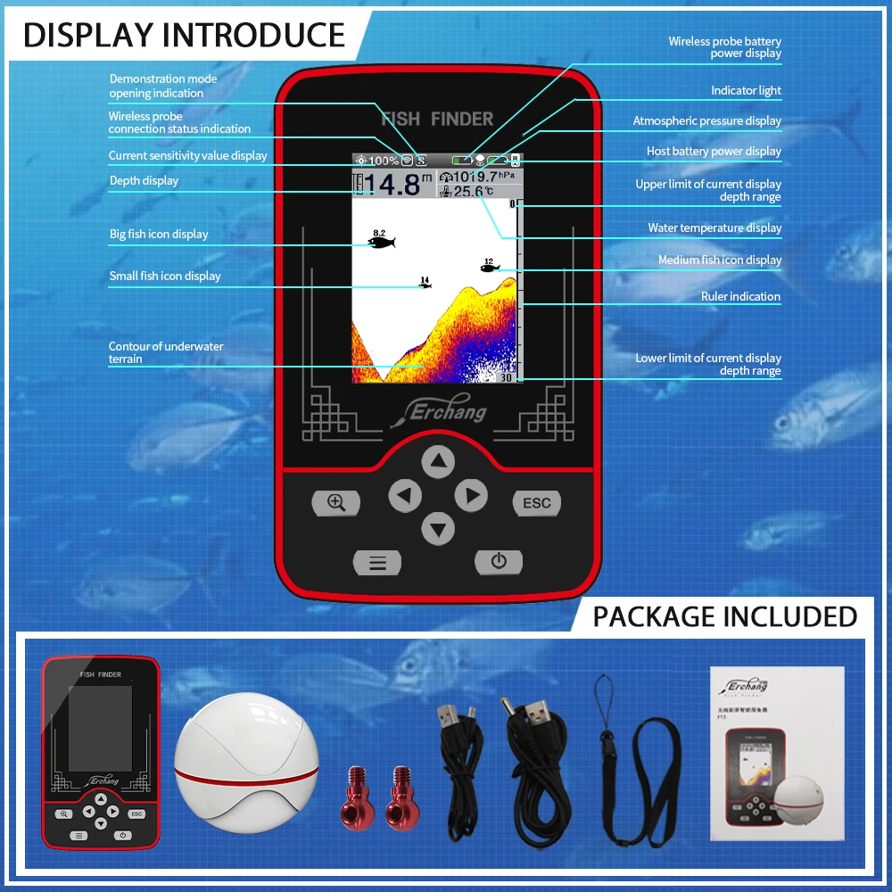 

Wireless sonar fish detector can be charged to detect fish with a distance of 100 meters Portable detector sonar fish detector