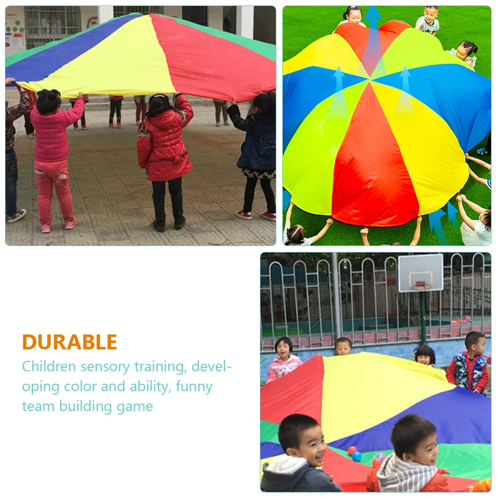 

Rainbow Design Lightweight Kids Parachute Outdoor Recreation Play Mat Team Building For Kindergarten Family Travel Lawn Party