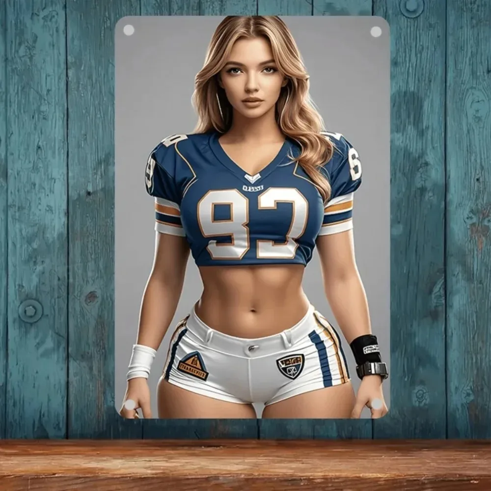 Brand Football Girl Sports 2D Flat Iron Wall Art 7.9x11.9 Inch Aluminum Metal Home Decor Ready to Hang Perfect Gift