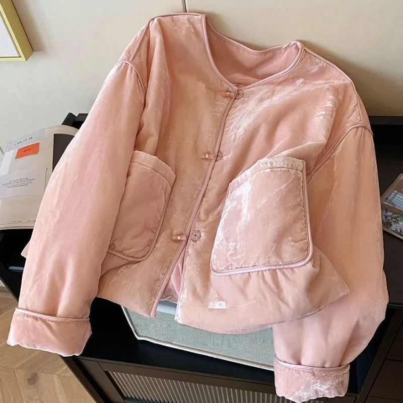 

New Light Chinese-style Chinese-style Button-down Velvet Coat Fashionable Youthful and High-end Look Commuting Autumn and Winter