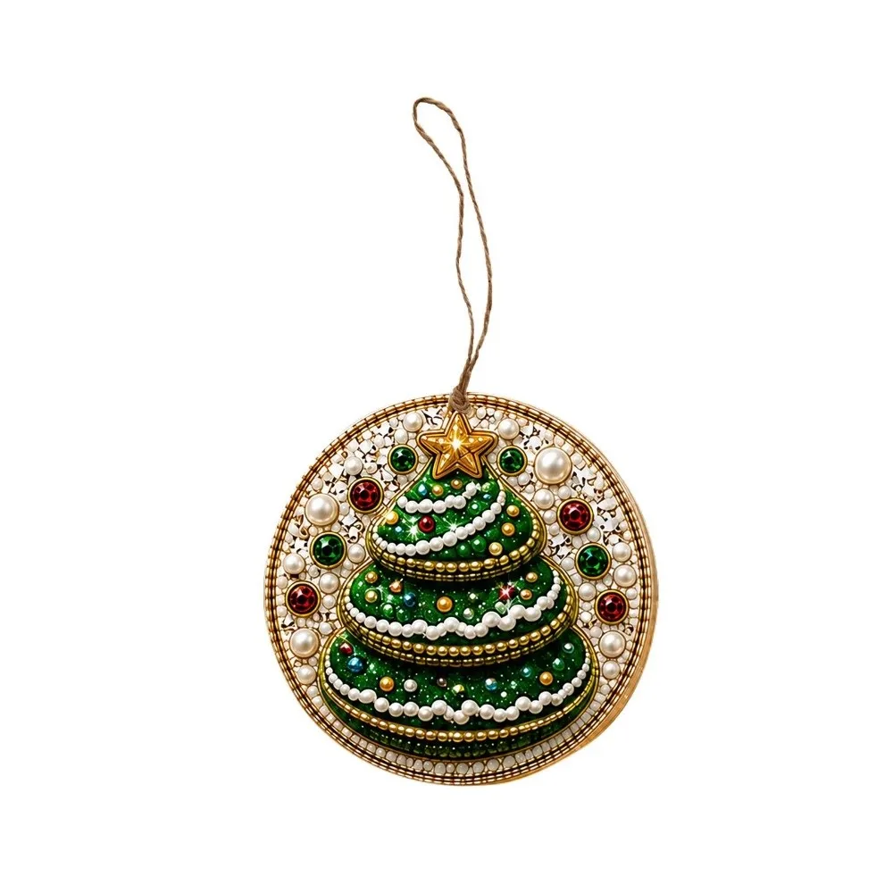 2D Flat Diamond Painting Kit Multi-Style Vintage Style DIY Christmas Ornament Entry-level Hand-made Craft Christmas Tree Pendant