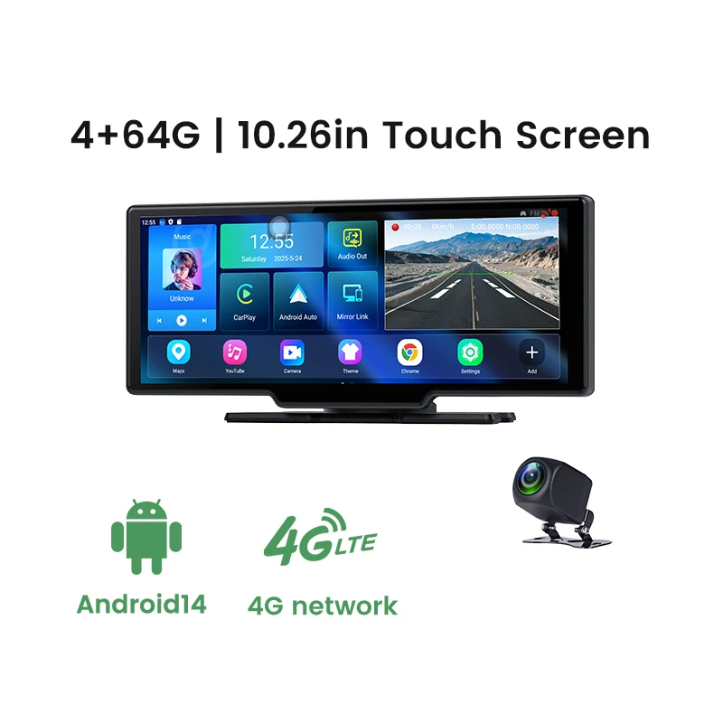 

10.26 Inch WIFI Dash Cam Android 14 4+64G 8 Core WiFi GPS Navigation Car DVR ADAS APP FM BT Carpaly & Android Auto
