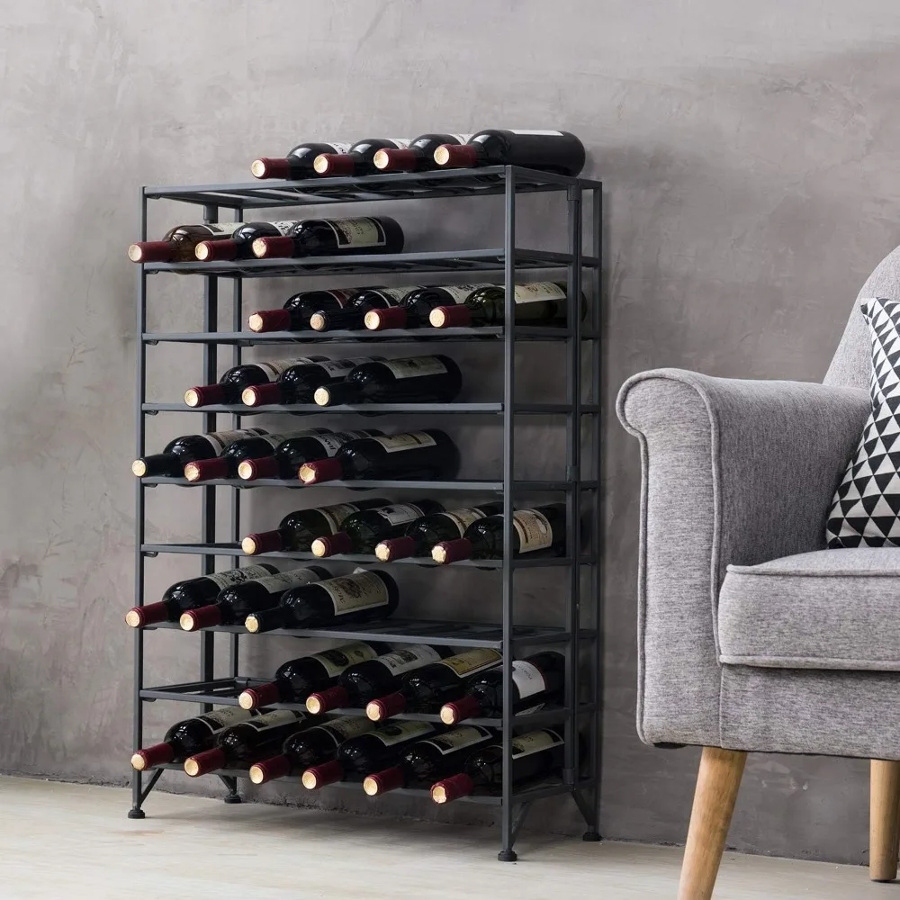 Gray Metal 9-Tier Freestanding Wine Rack, Holds 54 Bottles