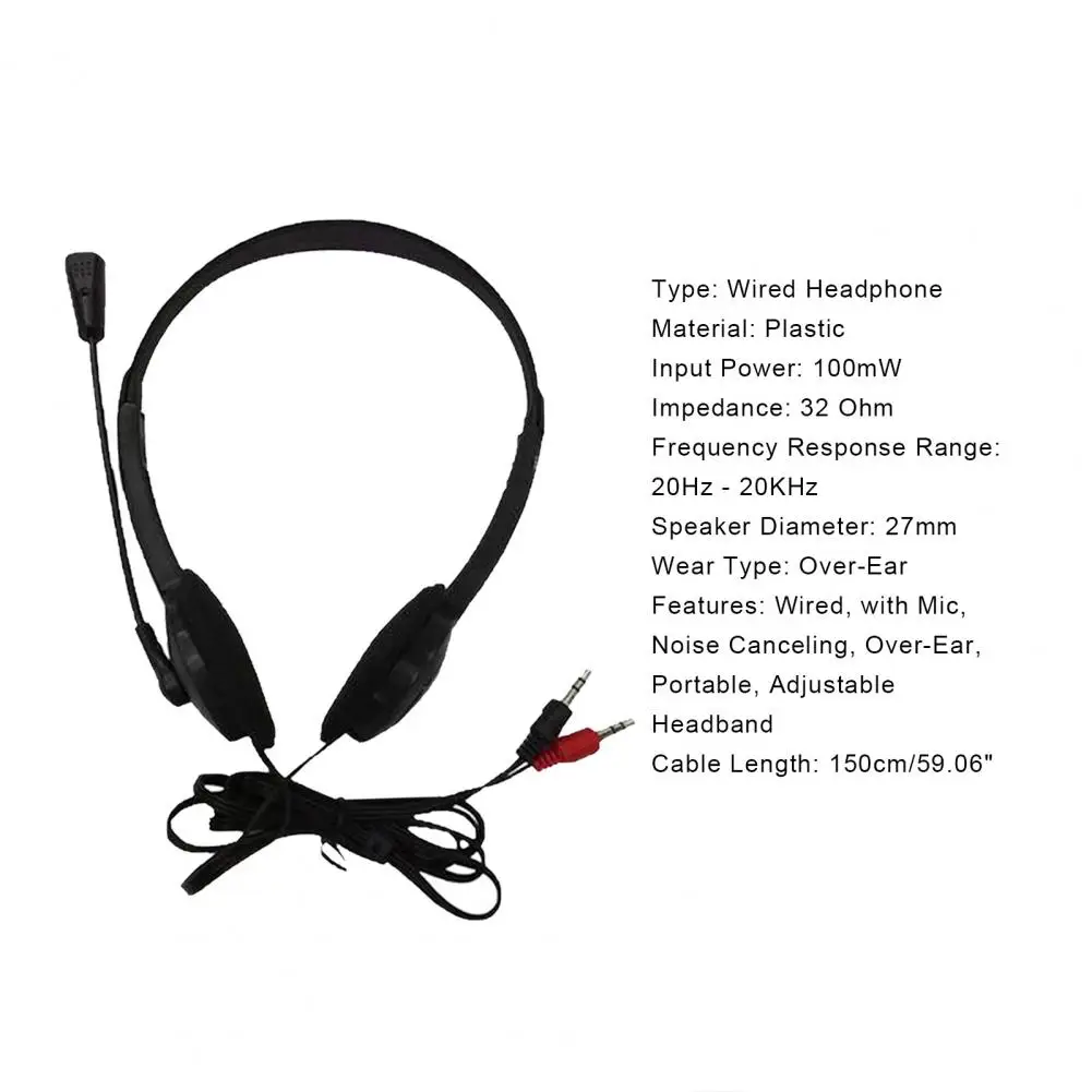 เฮดโฟนแบบมีสายคอมพิวเตอร์แล็ปท็อปขนาด3.5มม. พร้อมไมโครโฟนตัดเสียงรบกวนด้วยเครือข่ายการสอนชุดหูฟังการประชุมทางวิดีโอ