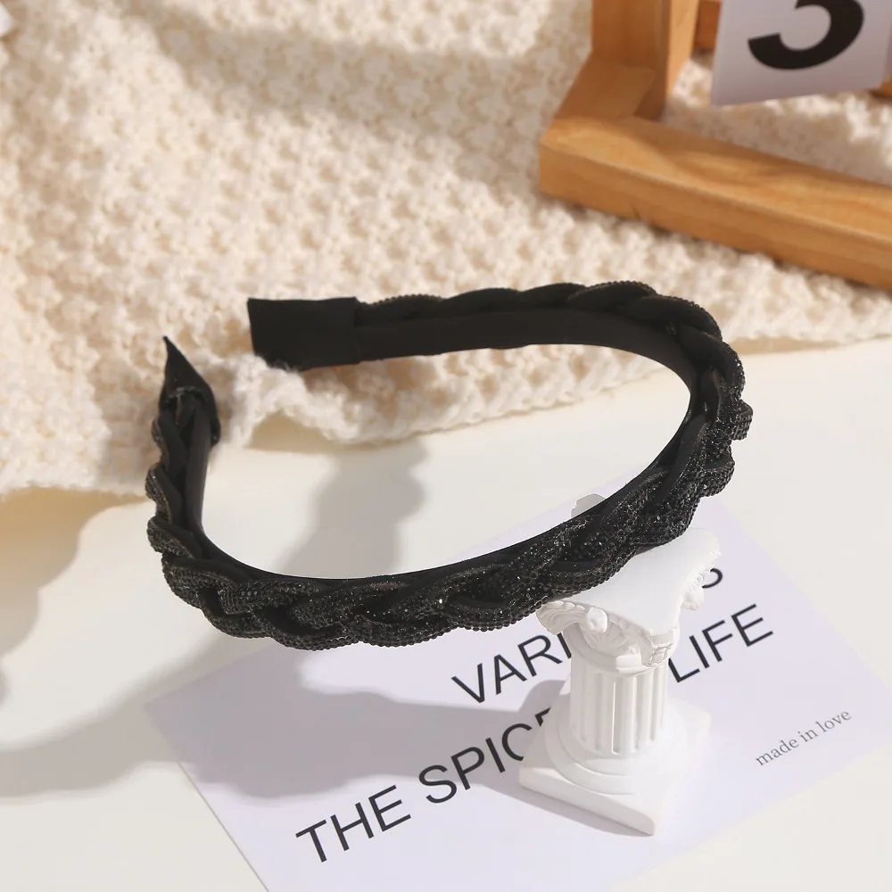 

Exquisite Thick Rhinestone Headband Headwear Shiny Women Hairband Korean Style Hair Accessories Twist Braid Hair Hoop Wash Face