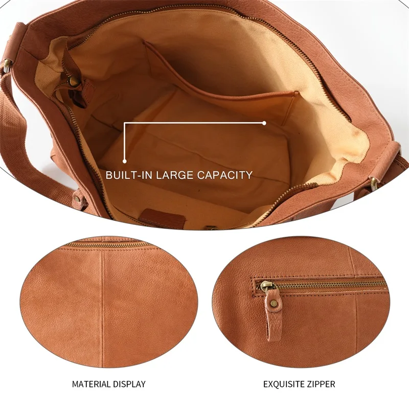 ANGENGRUI Genuine Leather Tote Bag for Women Leisure High-capacity Shoulder Bag First Layer Cowhide Crossbody Bag Shopping Bag