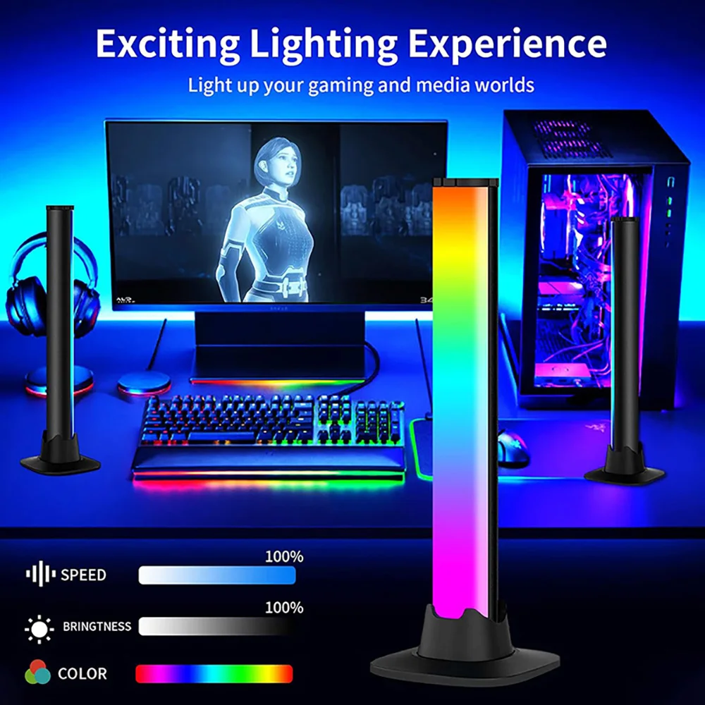 Wiscolor RGB Desktop Atmosphere Lamp Color Changing Music Rhythm Ambient Pickup Light Bar For PC TV Background Holiday Decor