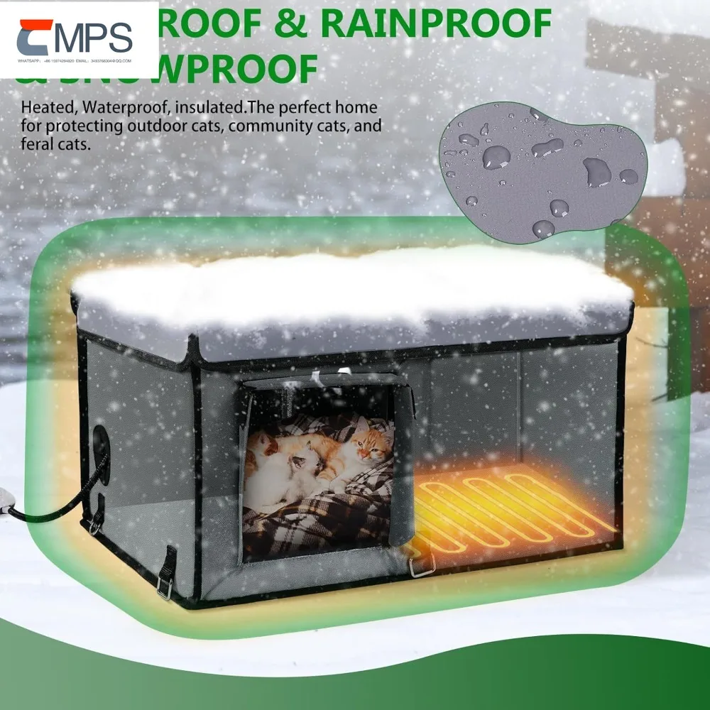 Heatable Outdoors Cat Bed Foldable Warm Stray Cat Nest Portable Waterproof and Windproof Cat's House Accessories for Cats