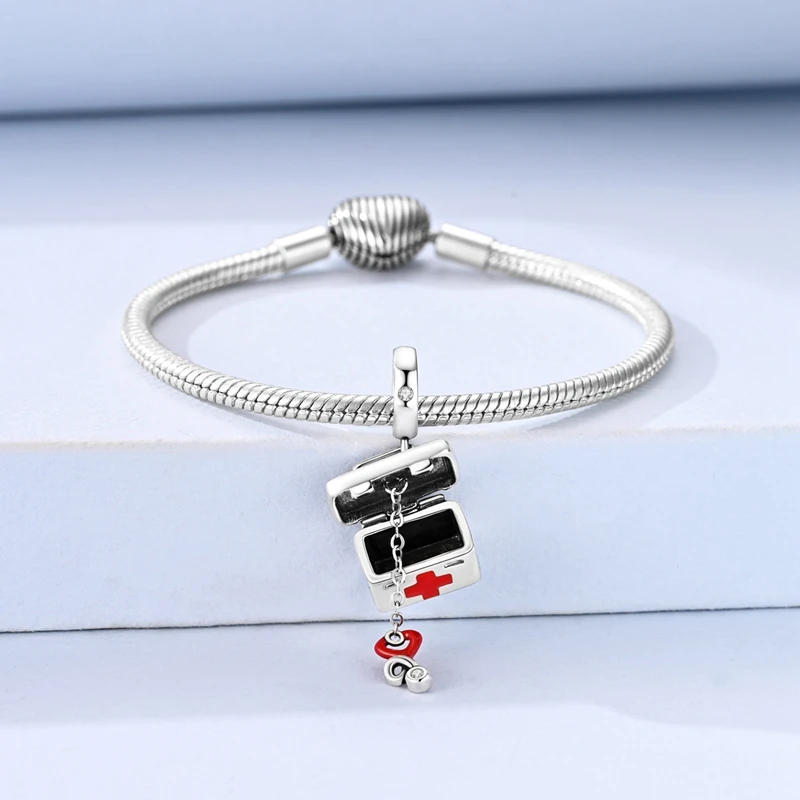 Charm Fit Chain Bracelet Diy First Aid Kit 925 Sterling Silver Openable Pendant Jewelry For Woman
