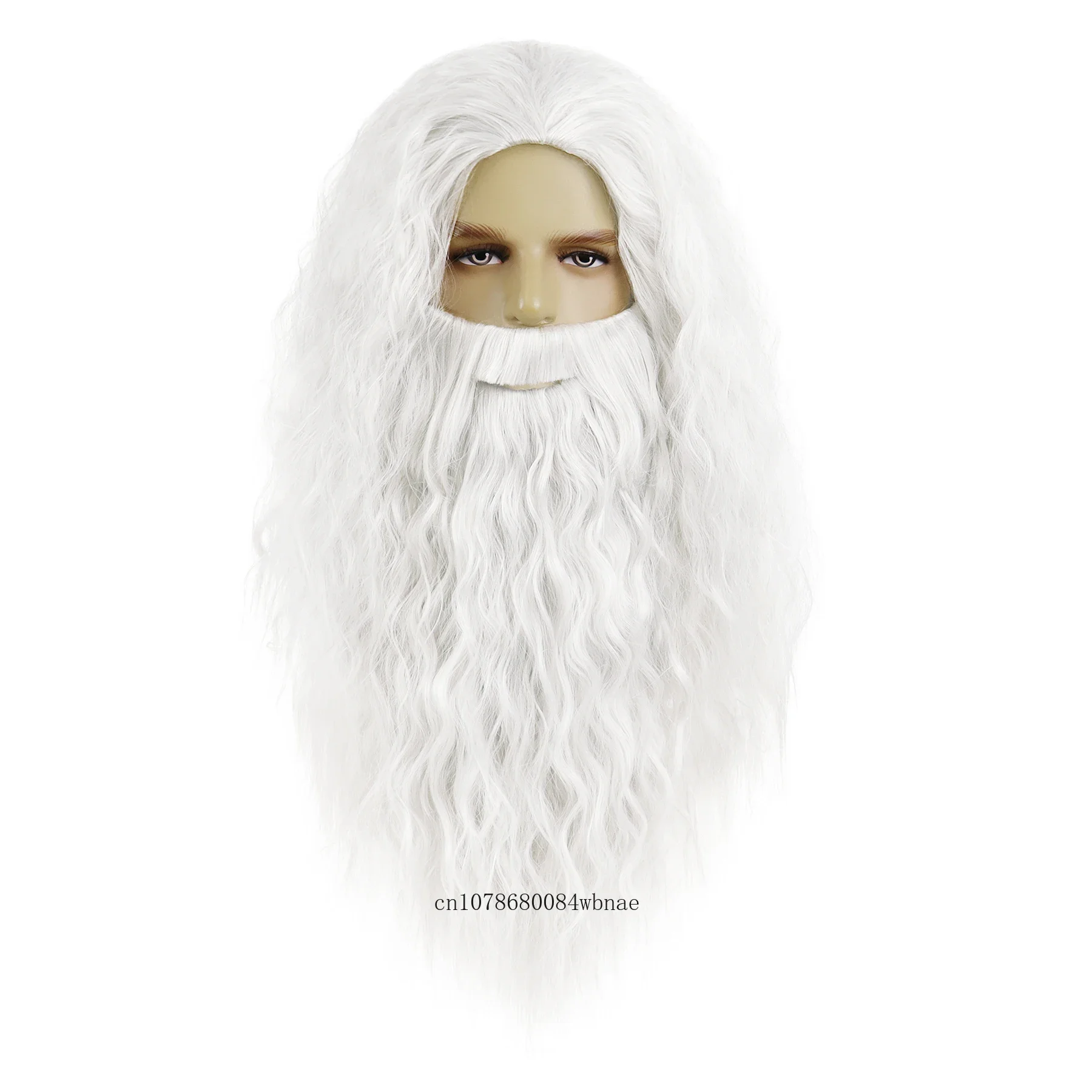 White Wigs Synthetic Hair Long Curly Wavy Wizard Wig and Beard for Men Old Cosplay Christmas Party Halloween Costume Daily Use