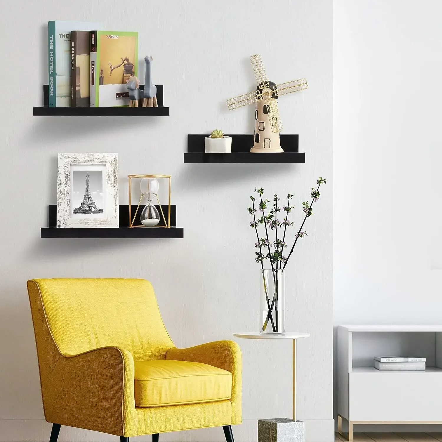 Aluminum Alloy Drill-Free Floating Shelves for Living Room Bedroom Bathroom - Wall Mounted Storage Ledge for Books Plants Decor