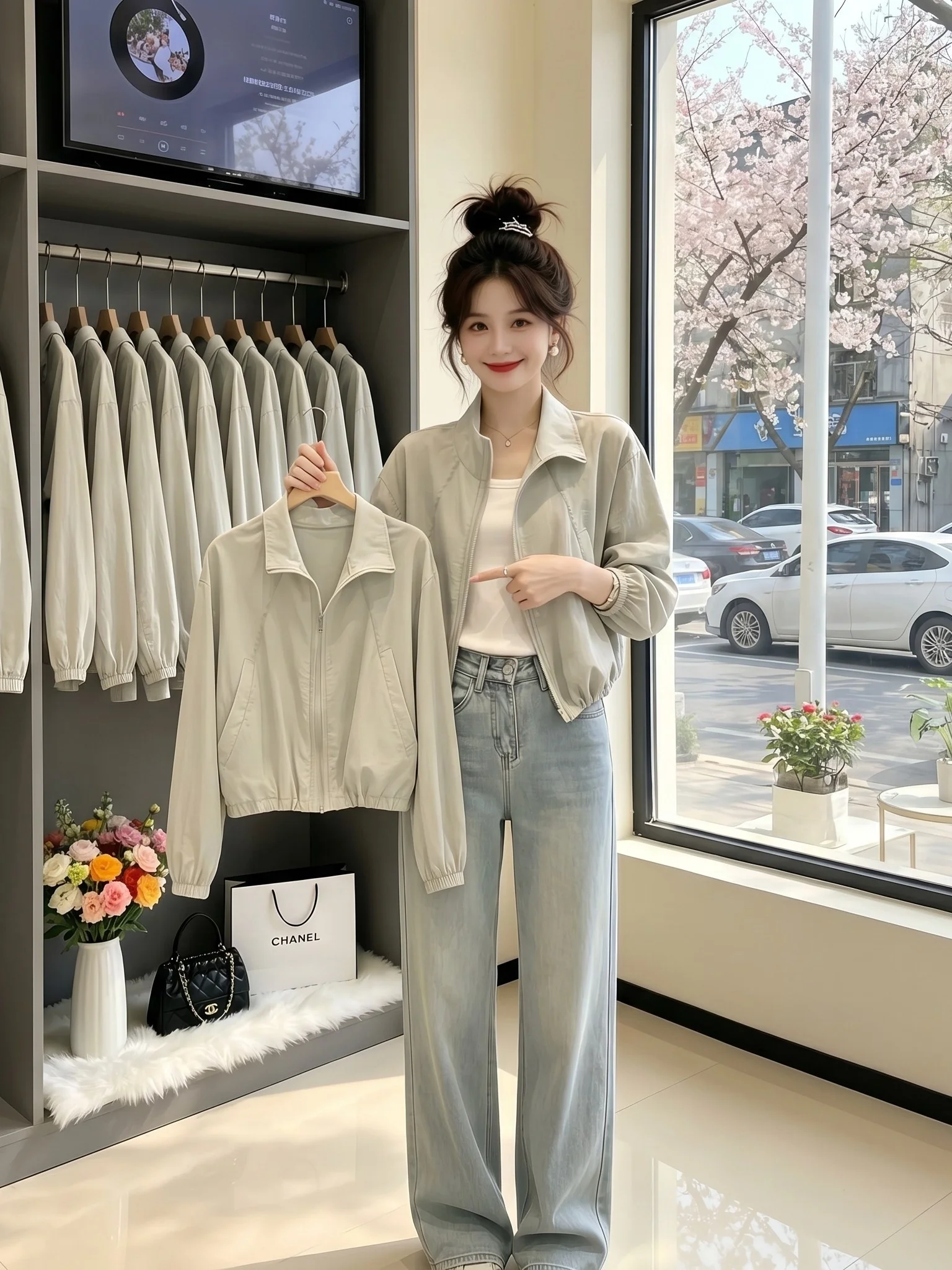 

Summer Lightweight Sun Protection Outerwear Versatile Design Commute Style Women's Fashion Thin Coat Short Sleeve Zipper Closure