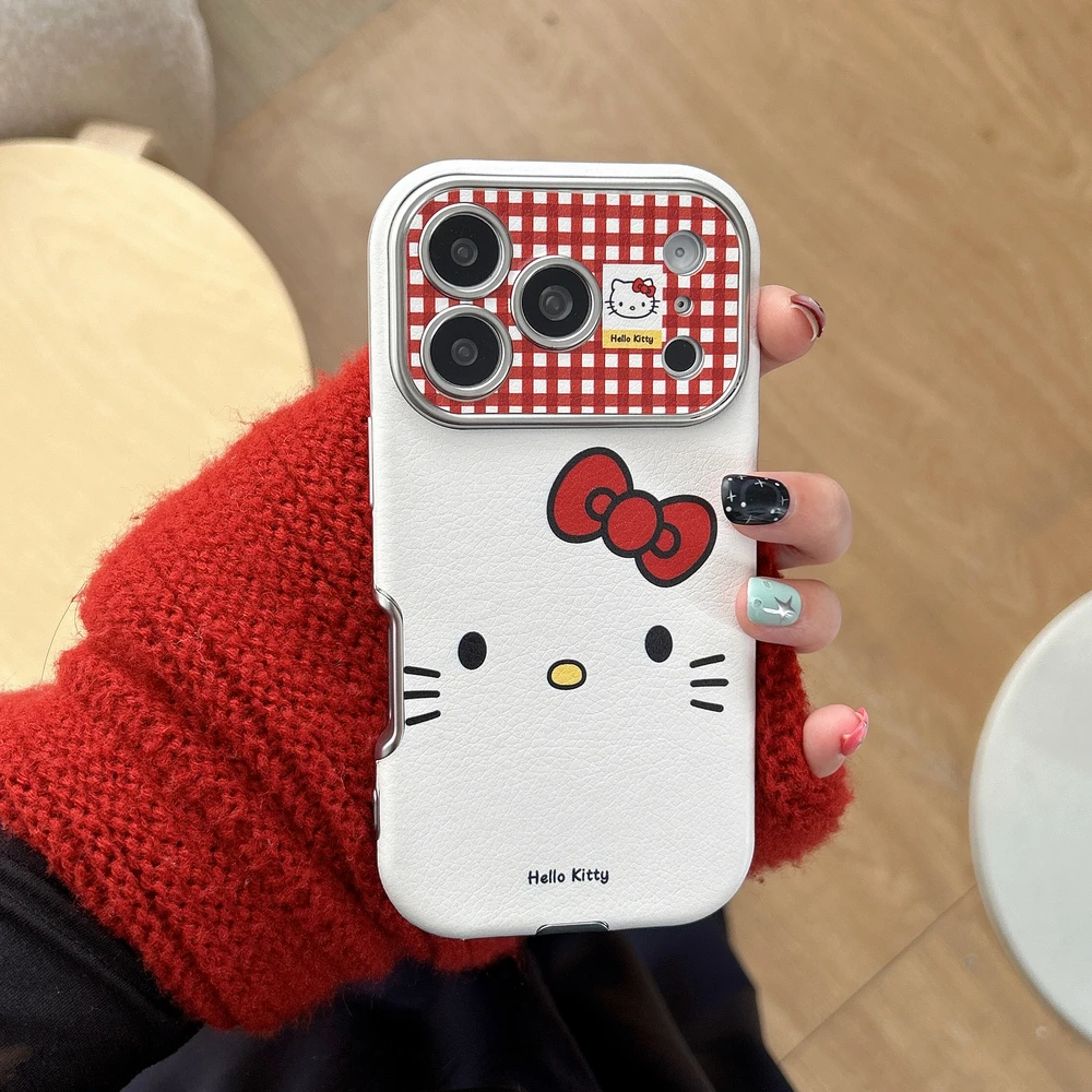 Cute Cartoon Sanrio Hello Kittty bow Lens Protection Phone Case For iPhone 17 16 15 14 13 Pro Max Shockproof Hard Leather Cover - view 2