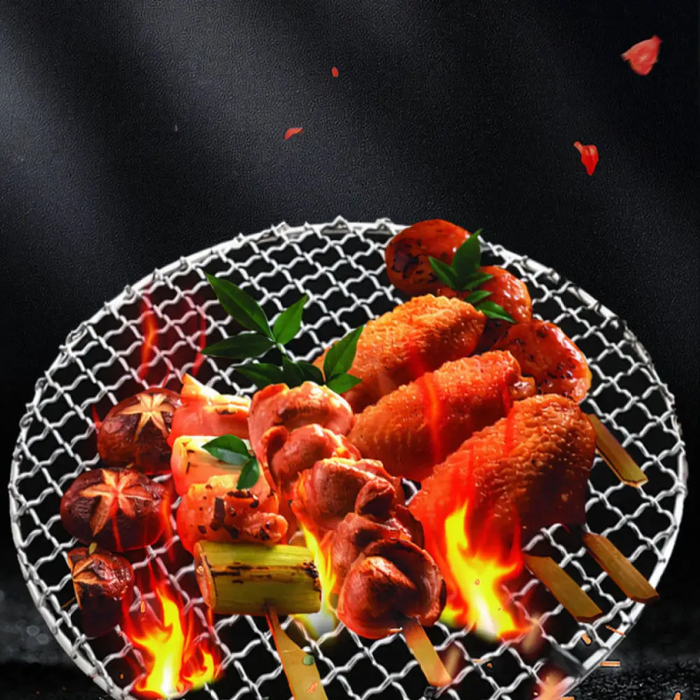 Stainless Steel Round Barbecue Mesh Rack Steady Stand Feet Portable Cooking Grid Tray For Outdoor Camping Picnic Tool