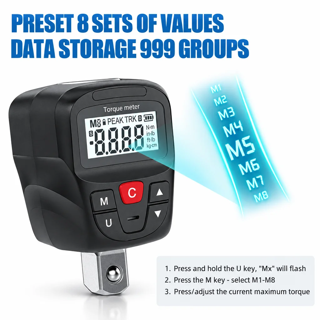 High Precision Torque Adapter 1/4'' 3/8'' Digital Torque Wrench Electronic Digital Torque Meter for Bicycles DIY Repairs