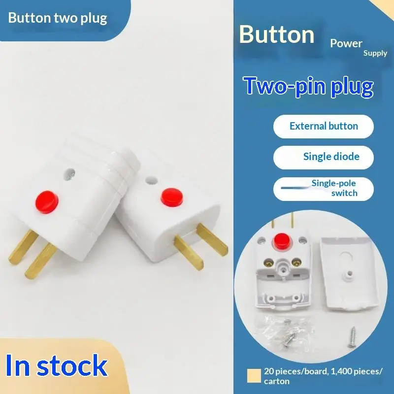 2 Pin Rewirable Power Plug With On Off Button Switch Flame Resistant Detachable Electrical Plug For Home Wiring For Daily Use