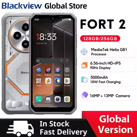 Blackview FORT 2 Rugged Smartphone 6.56" HD+ IPS 90Hz Display MTk Helio G81 5000mAh Android 15 256GB CellPhone