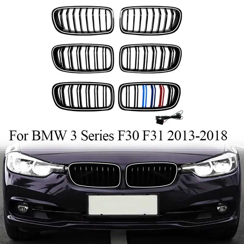 

Car Front Racing Grille For BMW 3 Series F30 F31 F35 2013-2018 Front Kidney Double Slat Grille W/ LED Light Car Front Grill